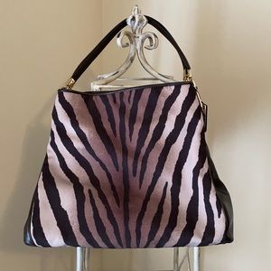 Coach Phoebe Madison Zebra Brown Nylon Leather Bag